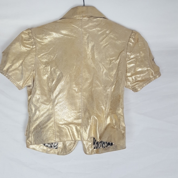 Phosphorus Cropped Leather Jacket Gold SZ S - Picture 5 of 5